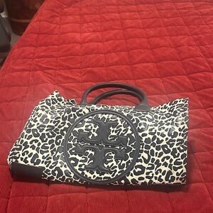 Tory Burch Black and White Animal Print Tote